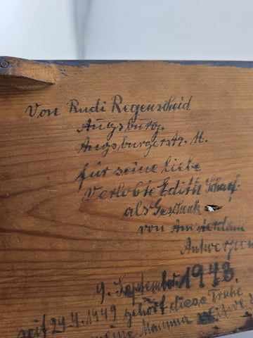 Rare Antique Hand Inscribed 1943 German Folk Art Chest WWII Augsburg Kepsake Box