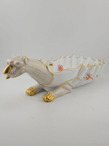 RARE HEREND HAND PAINTED DRAGON DISH #7760 - 11 1/4" LONG Signed By Vecsey Tamas