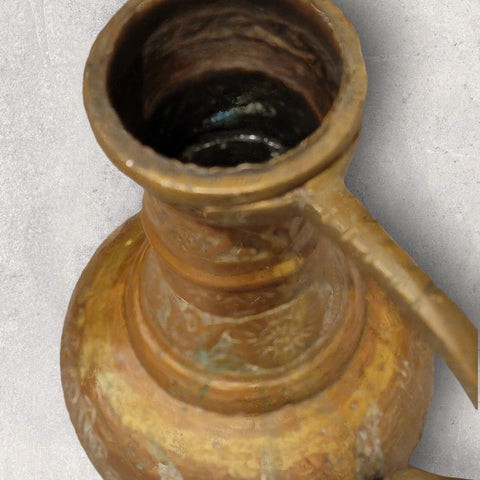 19th C Huge 18" Antique Indo Persian Qajar Islamic Copper Jug. Heavily Engraved.