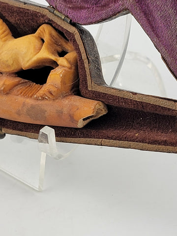 Antique 19th C Horse Theme German Meerschaum Cigarette Holder W Original Case.