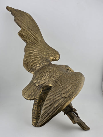 Vintage MCM Large Brass American Bald Eagle Perched on a Branch 14" Wingspan