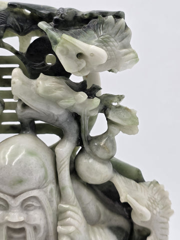 Chinese Hand Carved Natural Jadeite Jade Shou Xing Longevity Immortal Statue 12"