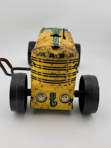 Antique Collectible Marx Yellow Green Keywind Tin Tractor No 5 Winds Up & Runs