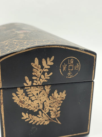 Rare Vintage Chinese Lacquer Scroll Box Gold Gilt Floral Birds Document Case