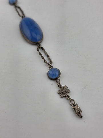 Vintage Gorgeous Art Deco Sterling Silver Faux Star Sapphire  Glass Bracelet