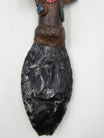 RARE VINTAGE Aztec Mayan Axe Spearhead Folk Art Sacrificial Obsidian Rain Stick