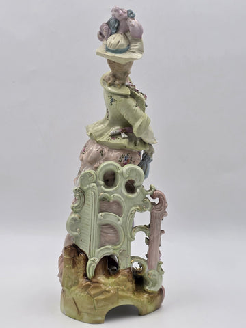Antique 19th C German Dresden Style Porcelain Lady Figurine Bocage 16” Figure.