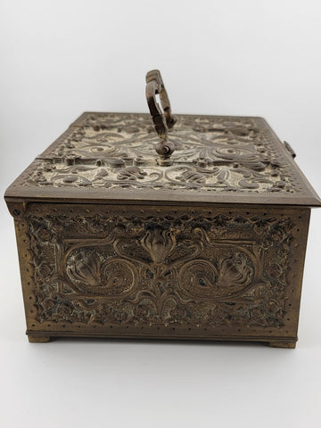 Antique Victorian Renaissance 1880 German Brass Repousse Jewelry Casket/ Trinket