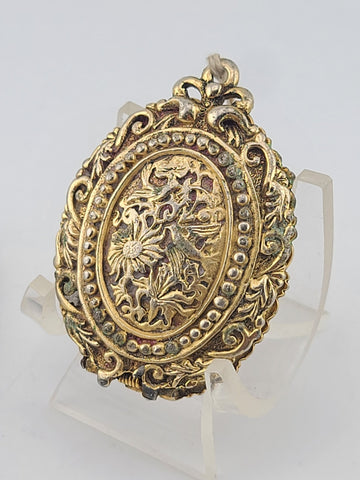 Rare Antique 19th C Victorian Glass Cameo Locket & Hair Pin Gilt Brass Classical