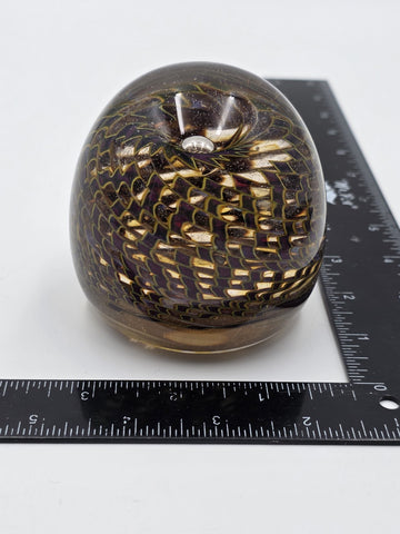 Signed Nichols Studio Art Glass Paperweight Purple Gold Vortex Swirl 4" WCU