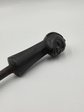 Rare OOAK Antique African Carved Wood Head & Iron Ceremonial Ritual Staff 20"
