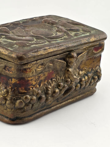 Antique Victorian Cherub Dresser Box – Composition Plaster Faux Bronze c1900