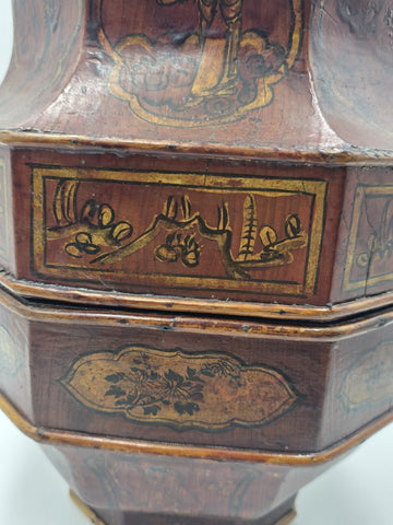 Early 19th C Chinese Qing Dynasty Red Lacquer Wedding Gift Basket Gilt Figures