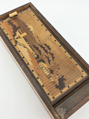 Vintage Japan Traditional Sliding Lid Box Rolltop Trinket Rectangular Wooden Box