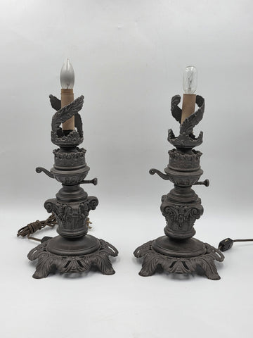 Rare Pair Antique Victorian Revival Boudoir Lamps Accurate Casting Co 12" Bronze