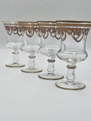 Set Of 4 Neiman Marcus Arte Italica Medici 24K Gold Glasses Goblets. 7 In Tall