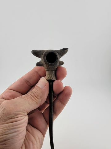 Rare Antique 19th C Bull Head Smoking Terracotta Clay Pipe W 2 Extra Pipes.