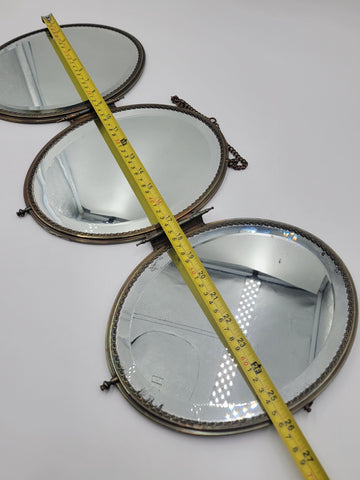 Rare 1800's Victorian Bronze Frame Dancing Couple Triple Hanging Shaving Vanity.