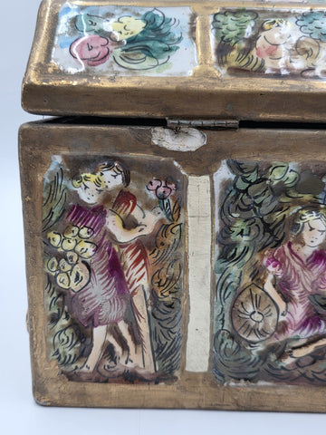 Rare Antique 19th C Large Capodimonte Gilded Porcelain Jewlery Box hand painted.