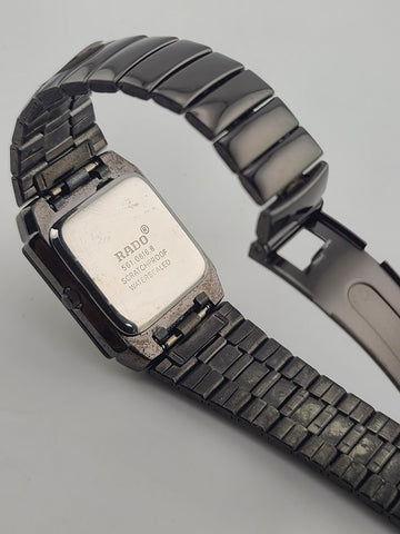 Vintage Rado Rectangular Quartz Watch Black Dial Gold Trim Swiss Design. Works.