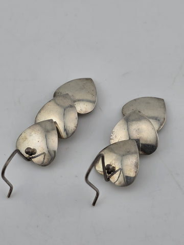 Rare Antique Taxco TR-60 Mexico Sterling Silver Triple Heart Earrings
