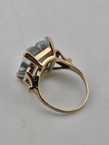 Vintage 1960's 14K Solid Gold Large Emerald Cut Blue Topaz Ring Sz 7.25 Cocktail