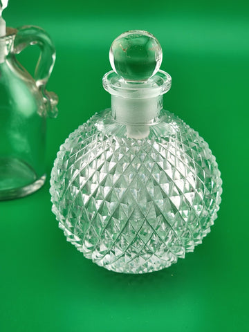 Antique Set Of 2 Cut Glass Perfume Bottle W Stoppers. 1 Czechoslovakia & 1 Jug.