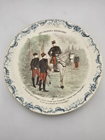 Set Of 6 ANTIQUE FRENCH TERRE DE FER PORCELAIN MILITARY PLATES. 7.5 Inch.