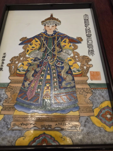 Antique Chinese Porcelain Qianlong Emperor Empress Portrait Plaques Guangxu Mark