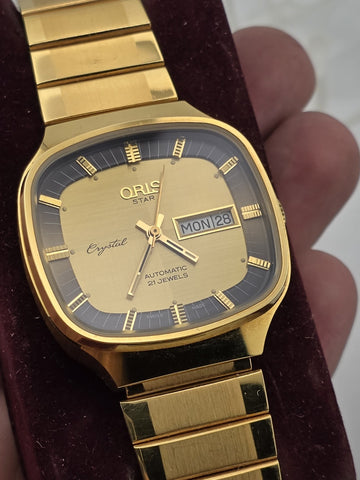PRIVATE: VINTAGE Gold  ORIS AUTOMATIC SWISS VINTAGE STAR CRYSTAL 21 Jewels Day