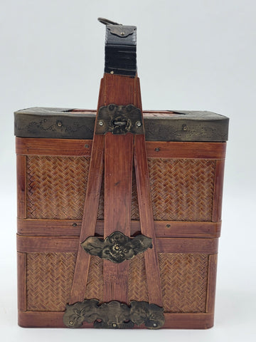 Antique Japanese Meiji Bamboo Picnic Basket Bento Box Woven Basket Complete Case