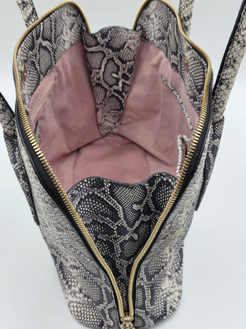 Vtg Escada Genuine Python Skin Leather Satchel Bag Italy Gold Hardware EE Logo