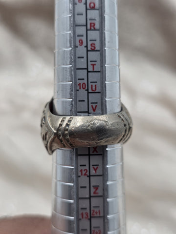 Antique Persian 925 Sterling Silver Dark Red Carnelian Agate Mens Ring Floral.