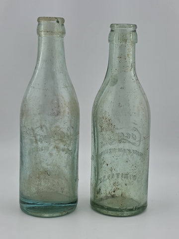 Rare Pair Antique 1900-1915 Embossed Coca-Cola Bottles Winston NC Aqua Glass