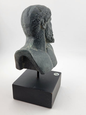 Vintahe Zeus sculpture statue on black marble base green aged color effect