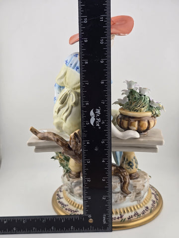 Vintage Dresden RK Germany Large Porcelain Figurine Lady W Parasol Flowers 12”