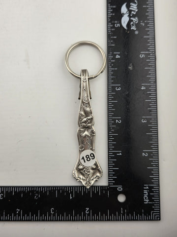 Antique Sterling Silver Spoon Handle Keychain Floral Art Nouveau 28.4g