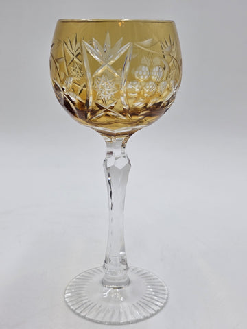 1 VINTAGE GRAPE AMBER GOLD CASED CUT CLEAR CRYSTAL 7 3/4" WINE SHERRY ROEMER