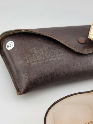 RARE VINTAGE RAY BAN LEATHERS AVIATOR TOBACCO LEATHER 58' B&L SUNGLASSES