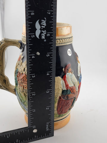 Lot Of 2 Vintage Hand Painted Ceramic West German Beer Stein. Bavaria Scene.