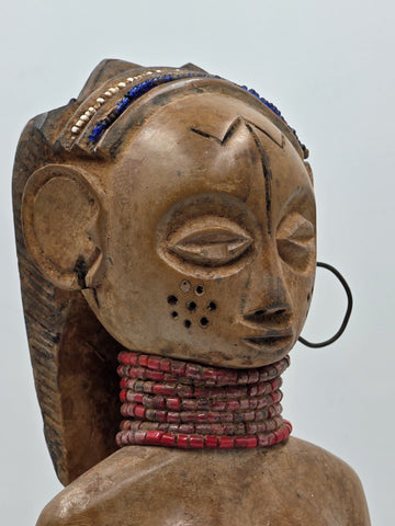 1940's Vintage Baule African Fertility Figure 15" Handcarved Wood Ivory Coast