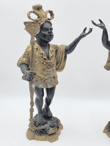 Antique Moorish Blackamoor Figural Cast Bronze Single Candle Holder 15 1/2" tall