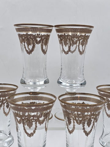 Set Of 8 Neiman Marcus Arte Italica Medici 24K Gold Glasses Goblets. 8 In Tall.