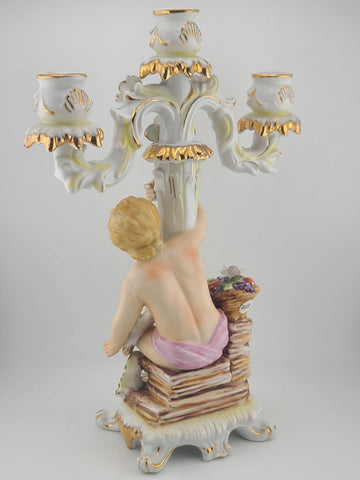Early 20th C Italian OM Porcelain Cherub Figural 3-Light Candelabra Rococo Style