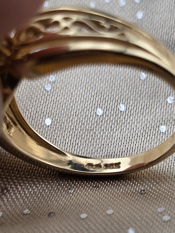 Antique 14K Solid Gold Marquise Ring Filigree Bypass Setting Size 7.5 W Box.
