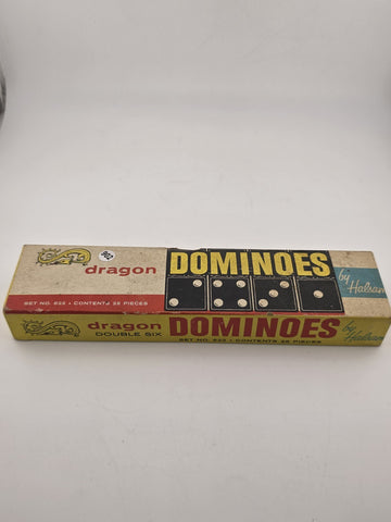 Vintage Dragon Double Six Dominoes by Halsam set No. 622 - 28 pieces - EXCELLENT