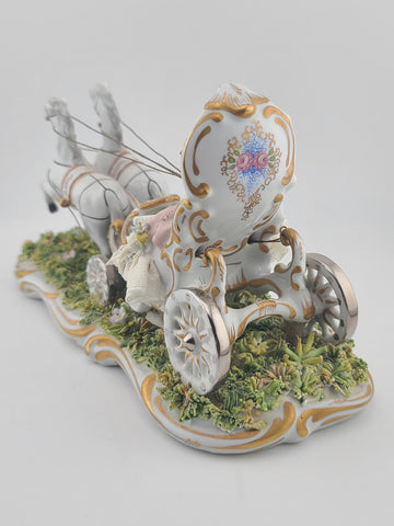 Rare Antique Capodimonte Italian Porcelain Lady Horse Carriage Lace Figurine