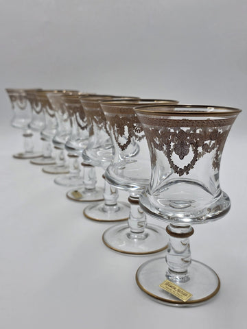 Set Of 8 Neiman Marcus Arte Italica Medici 24K Gold Glasses Goblets. 6.8 In Tall