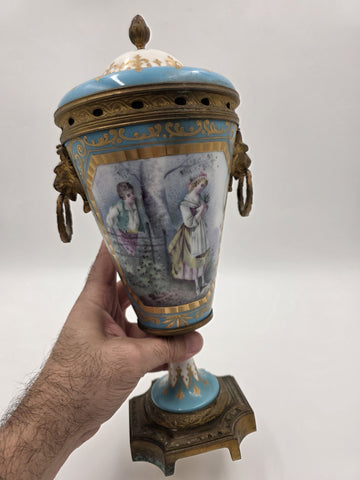 Antique 19th C Louis XV Style Sevres Porcelain Vase W Gold Gilt Ormolu Mounts.