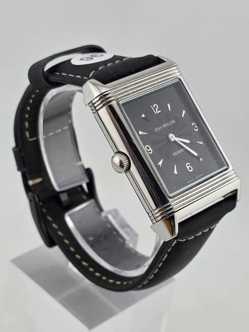 Vtg German Made Jean Muller Reverso Mechanical Dual Dial Flip Case Watch. Runs.